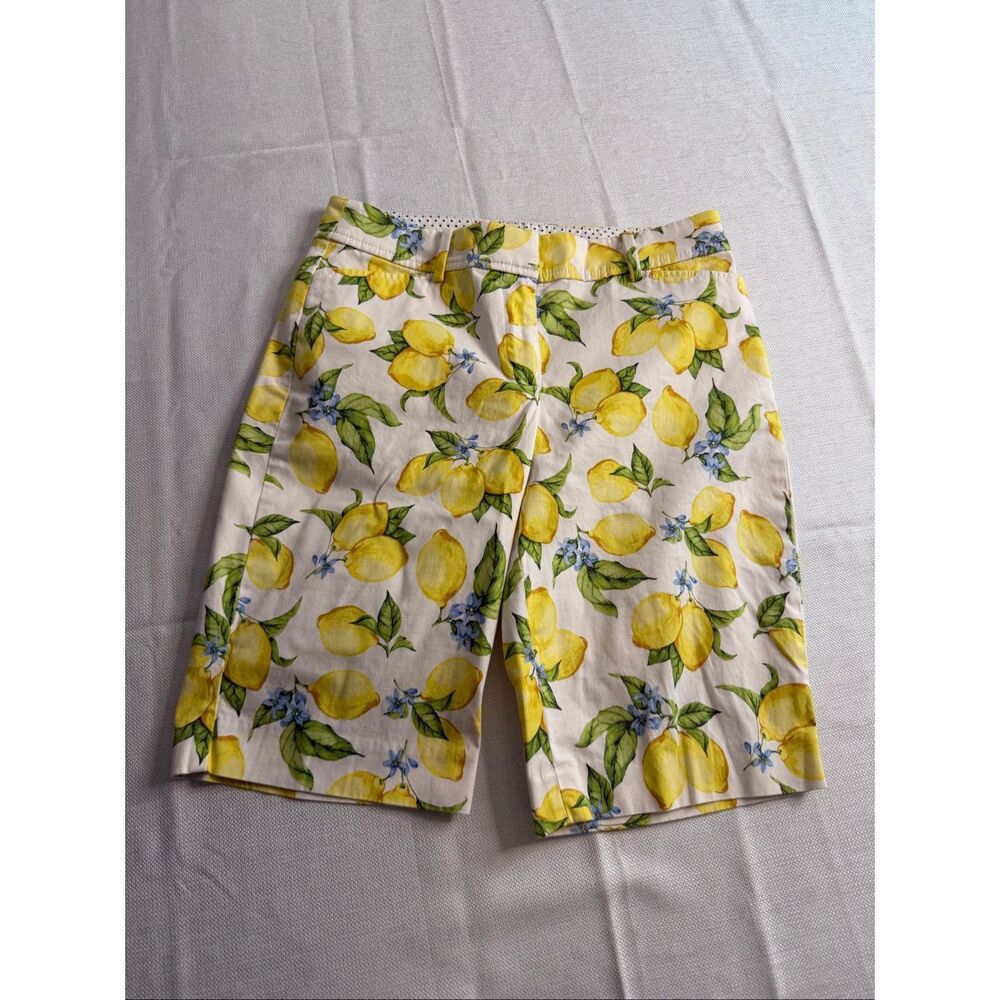 Talbots Lemon Print The Perfect Short Cotton Bermuda Shorts Stretch Comfort Sz 2